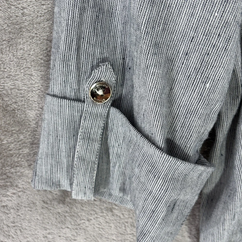 Chico's Blue & White Micro Pinstripe Linen Blend Open Jacket Size L Chico's 2 - Picture 5 of 9